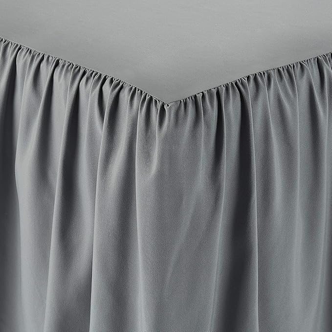 Amazon Basics Wrinkle Resistant Machine Washable Ruffled Bed Skirt, Fade Resistant 100% Microfiber with 16" Drop, Queen, Dark Grey