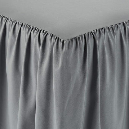 Amazon Basics Wrinkle Resistant Machine Washable Ruffled Bed Skirt, Fade Resistant 100% Microfiber with 16" Drop, Queen, Dark Grey