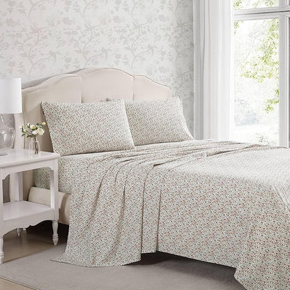 Laura Ashley - Queen Sheets, Cotton Percale Bedding Set, Lightweight & Breathable Home Decor (Emogene Burnt Orange, Queen)