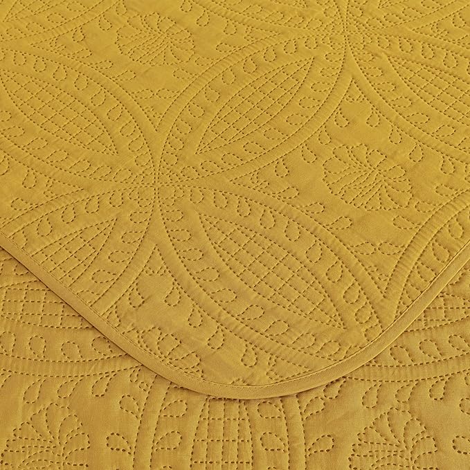 Chezmoi Collection Austin Queen Bedspread Set 3-Piece Pinsonic Quilted Oversized Bedspread Coverlet Set, Queen, Mustard | Oversized, Lightweight, Fade Resistant