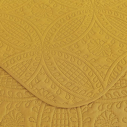 Chezmoi Collection Austin Queen Bedspread Set 3-Piece Pinsonic Quilted Oversized Bedspread Coverlet Set, Queen, Mustard | Oversized, Lightweight, Fade Resistant