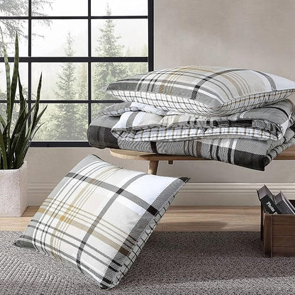 Eddie Bauer - Twin Comforter Set, Reversible Plaid Bedding with Matching Sham, Oeko-Tex Certified, Dorm Essentials (Normandy Grey)