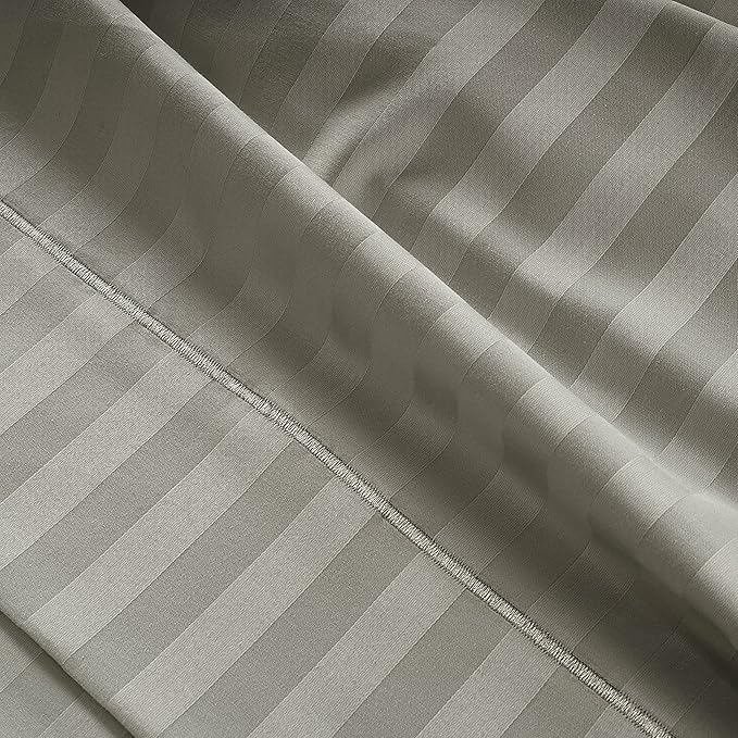 LANE LINEN Striped Sheets Set - 100% Egyptian Cotton 4 Piece Bed for King Size Hotel Bedding & Pillowcases 16" Deep Pocket (Fits Upto 17" Mattress) Silver
