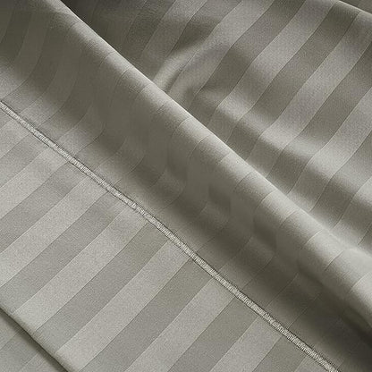 LANE LINEN Striped Sheets Set - 100% Egyptian Cotton 4 Piece Bed for King Size Hotel Bedding & Pillowcases 16" Deep Pocket (Fits Upto 17" Mattress) Silver