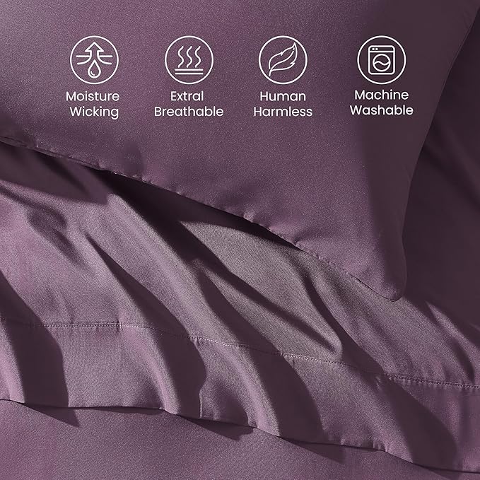 SLEEP ZONE Nanotex Super Soft Cooling Full Size Bed Sheets Set 4 Piece - Easy Care Fitted Flat Sheet & Pillowcase Sets - Wrinkle Free, Fade Resistant, Deep Pocket 16" (Purple, Full)