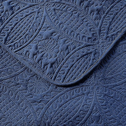Quilt Set King/Cal King/California King Size Navy - Oversized Bedspread Soft Microfiber Lightweight Coverlet for All Season - 3 Piece includes 1 Quilt and 2 Shams Geometric Pattern