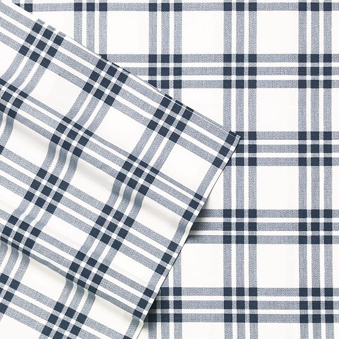 Eddie Bauer - King Sheets, Cotton Percale Bedding Set, Crisp & Cool Home Decor (Navy Plaid, King)