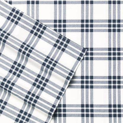 Eddie Bauer - King Sheets, Cotton Percale Bedding Set, Crisp & Cool Home Decor (Navy Plaid, King)