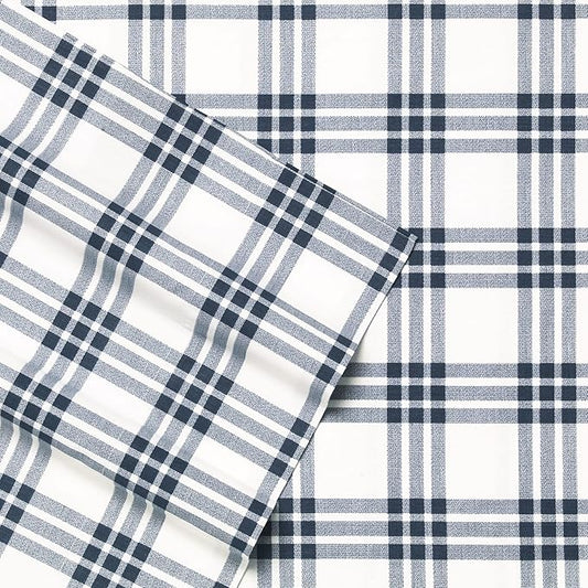Eddie Bauer - King Sheets, Cotton Percale Bedding Set, Crisp & Cool Home Decor (Navy Plaid, King)