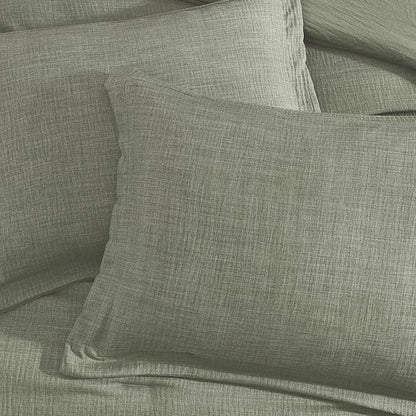 Geniospin Full Comforter Set - 7 Pieces Comforter Full Size, Solid Bedding Sets for All Season, Textured Bed in a Bag with Sheets, Pillowcases and Shams (Sage Green, 80''x90'')