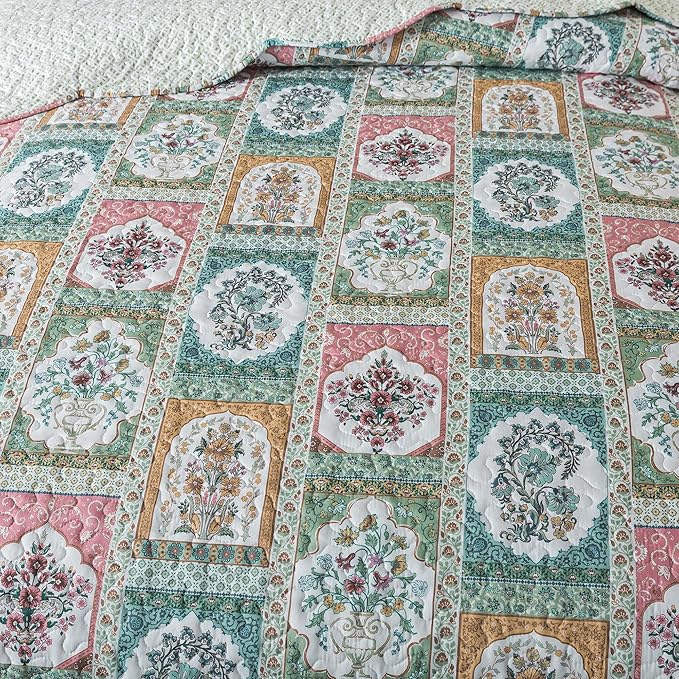HoneiLife Quilt Sets Queen Size - 3 Pieces Microfiber Quilt Lightweight Bedspreads Floral Coverlets Retro Bed Cover Queen Quilt Bedding Sets All Season Use