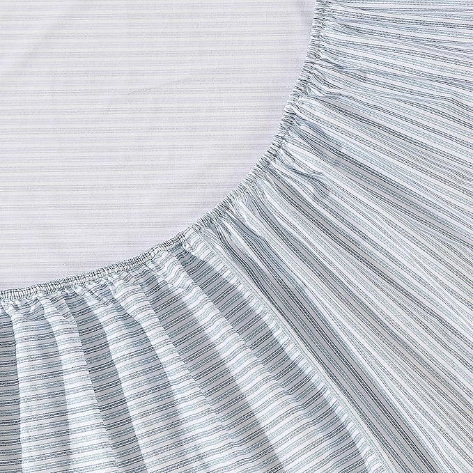 Eddie Bauer - Queen Sheets, Cotton Percale Bedding Set, Crisp & Cool Home Decor (Ticking Stripe Light Blue, Queen)