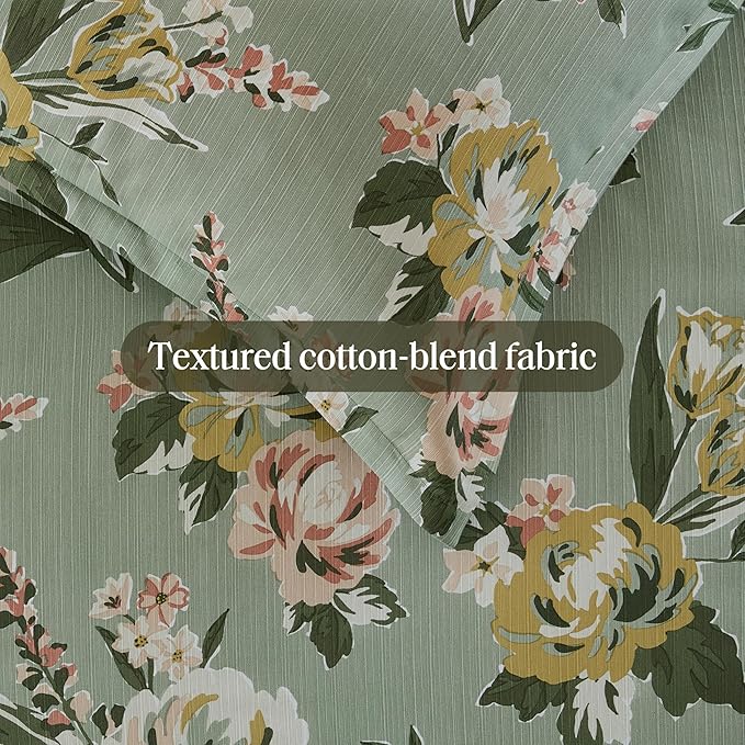 Madison Park Vintage Floral Reversible Comforters King Size Bed, All Season, Down Alternative Bedding Comforter, Bedskirt, Pillows, Shams, Salara, Queen Green 7 Piece | Reversible