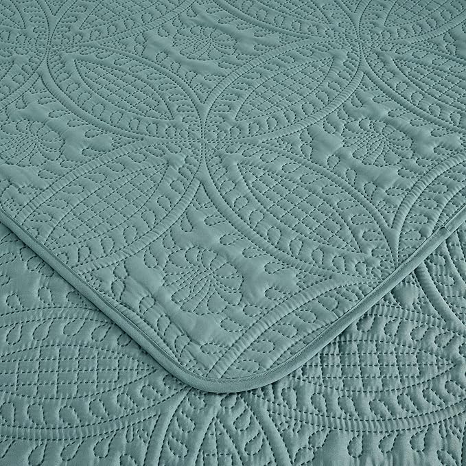 Chezmoi Collection Austin 3-piece Oversized Bedspread Coverlet Set (Queen, Spa Blue) | Oversized, Lightweight, Fade Resistant