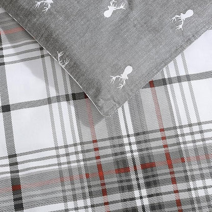Eddie Bauer - Queen Comforter Set, Reversible Cotton Bedding with Matching Shams, Plaid Home Decor for All Seasons (Alder Grey/Red, Queen)