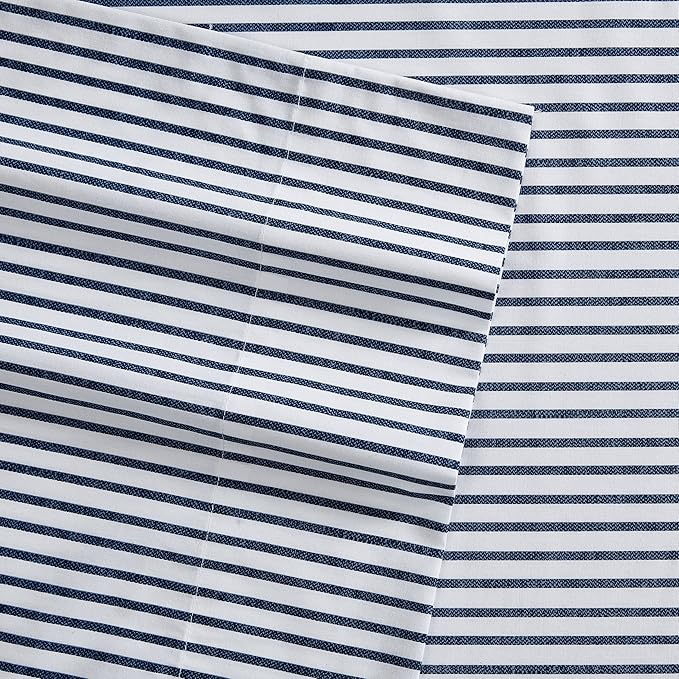 Nautica- Full Sheet Set, Cotton Percale Bedding Set, Crisp & Cool, Lightweight & Breathable (Harmead Navy, Full)
