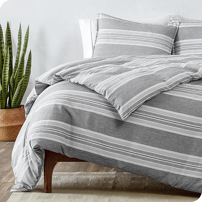 Bare Home Bedding Duvet Cover Full Size - Premium 1800 Super Soft Collection - Lightweight, Duvet Cover - Soft Textured Bedding (Full, Stripe - Heathered Charcoal)