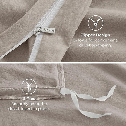 Bedsure 100% Washed Cotton Duvet Cover Oversized King - Natural Minimalist Bedding Set Linen Like - PureWoven Plain Simple & Soft Comforter Cover for All Seasons (Natural, Oversized King, 120"x98")