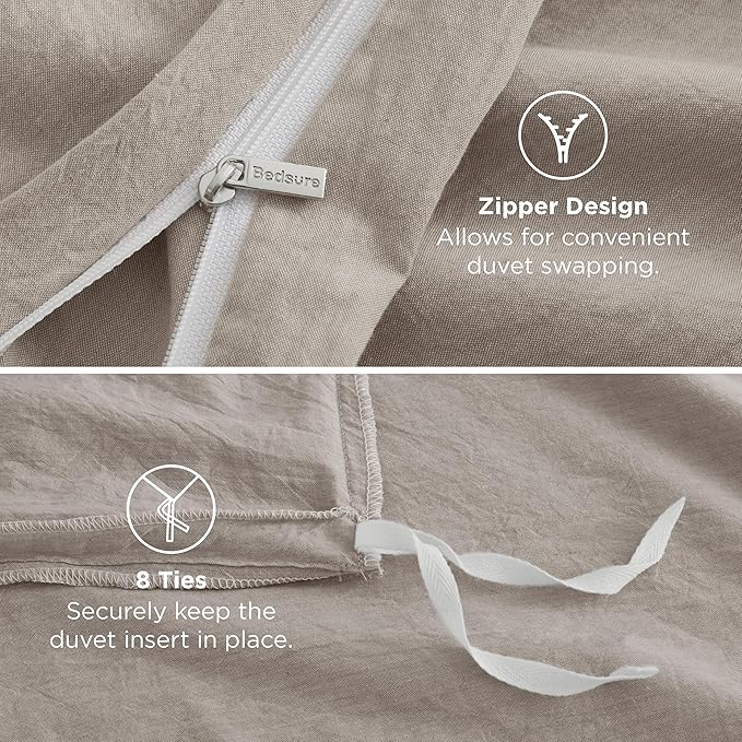 Bedsure 100% Washed Cotton Duvet Cover Twin - Natural Minimalist Bedding Set Linen Like - PureWoven Plain Simple & Soft Comforter Cover for All Seasons (Natural, Twin, 68"x90")