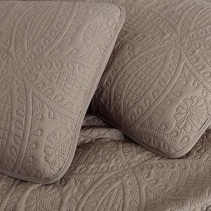 Chezmoi Collection Austin 3-piece Oversized Bedspread Coverlet Set (King, Taupe) | Oversized, Lightweight, Fade Resistant