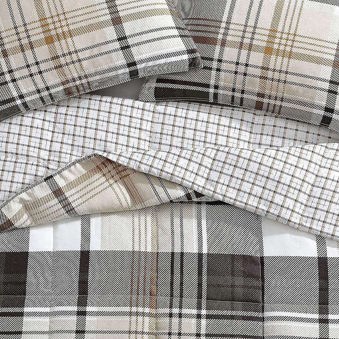Eddie Bauer - King Comforter Set, Plaid Reversible Bedding, Stylish & Warm Home Decor (Normandy Grey, King)