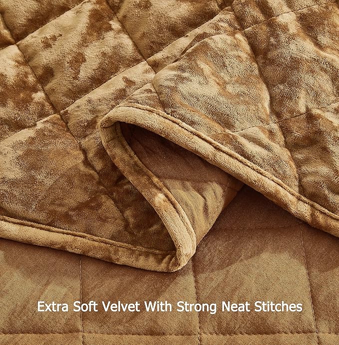 Chezmoi Collection Lux Caramel Gold Velvet Quilt King Set, 3-Piece Lush Plush Distressed Velvet Bedding All Season Lightweight Comforter Brushed Microfiber Reverse with Diamond Stitch Quilting