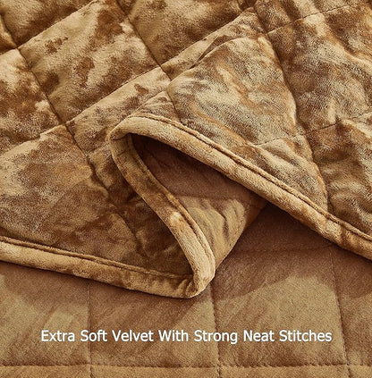 Chezmoi Collection Lux Caramel Gold Velvet Quilt King Set, 3-Piece Lush Plush Distressed Velvet Bedding All Season Lightweight Comforter Brushed Microfiber Reverse with Diamond Stitch Quilting