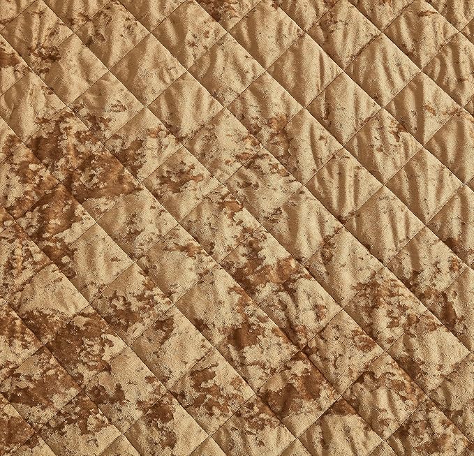 Chezmoi Collection Lux Caramel Gold Velvet Quilt Queen Set, 3-Piece Lush Plush Distressed Velvet Bedding All Season Lightweight Comforter Brushed Microfiber Reverse with Diamond Stitch Quilting